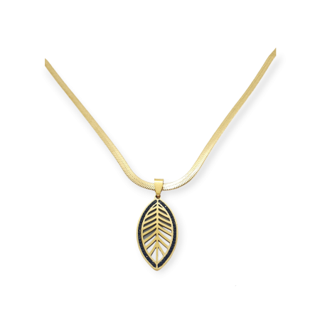 necklace steel gold snake chain leaf1
